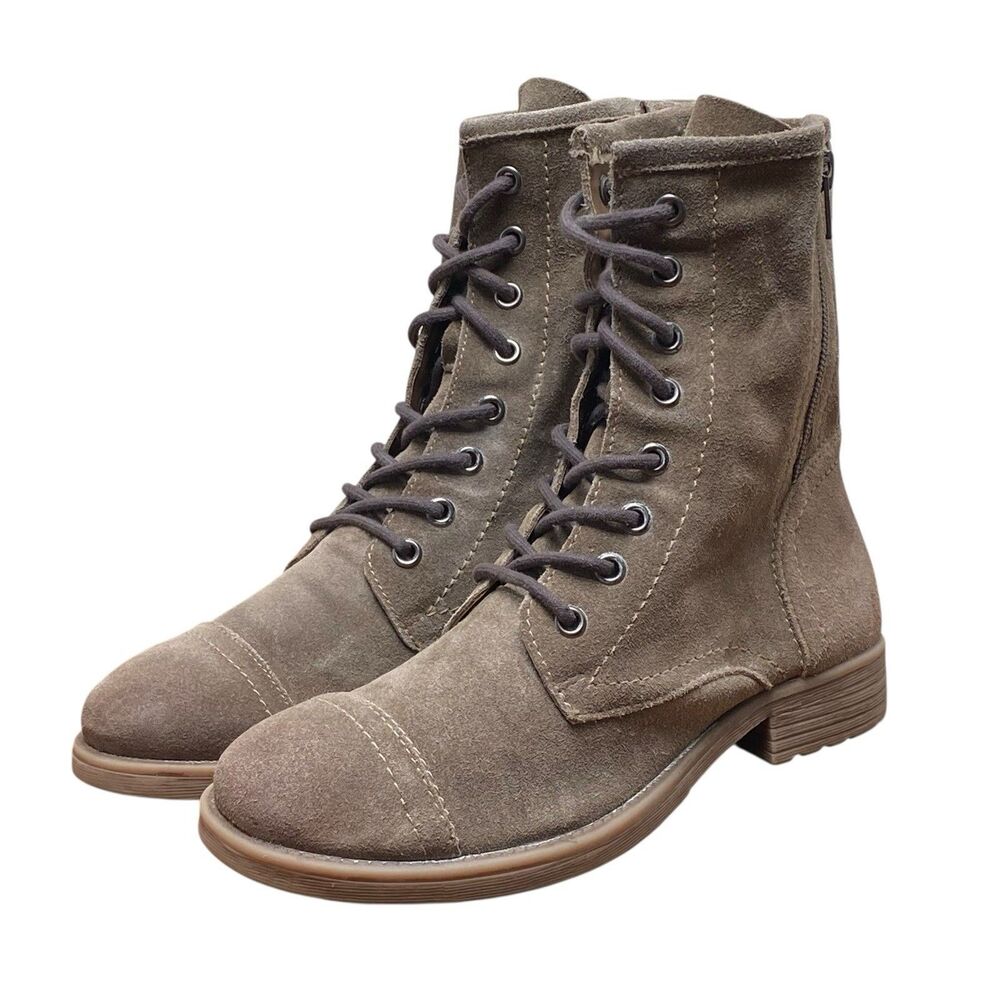 Roan Affair Leather‎ Combat Boots Women's Size 7.5 Tan Suede Lace Up